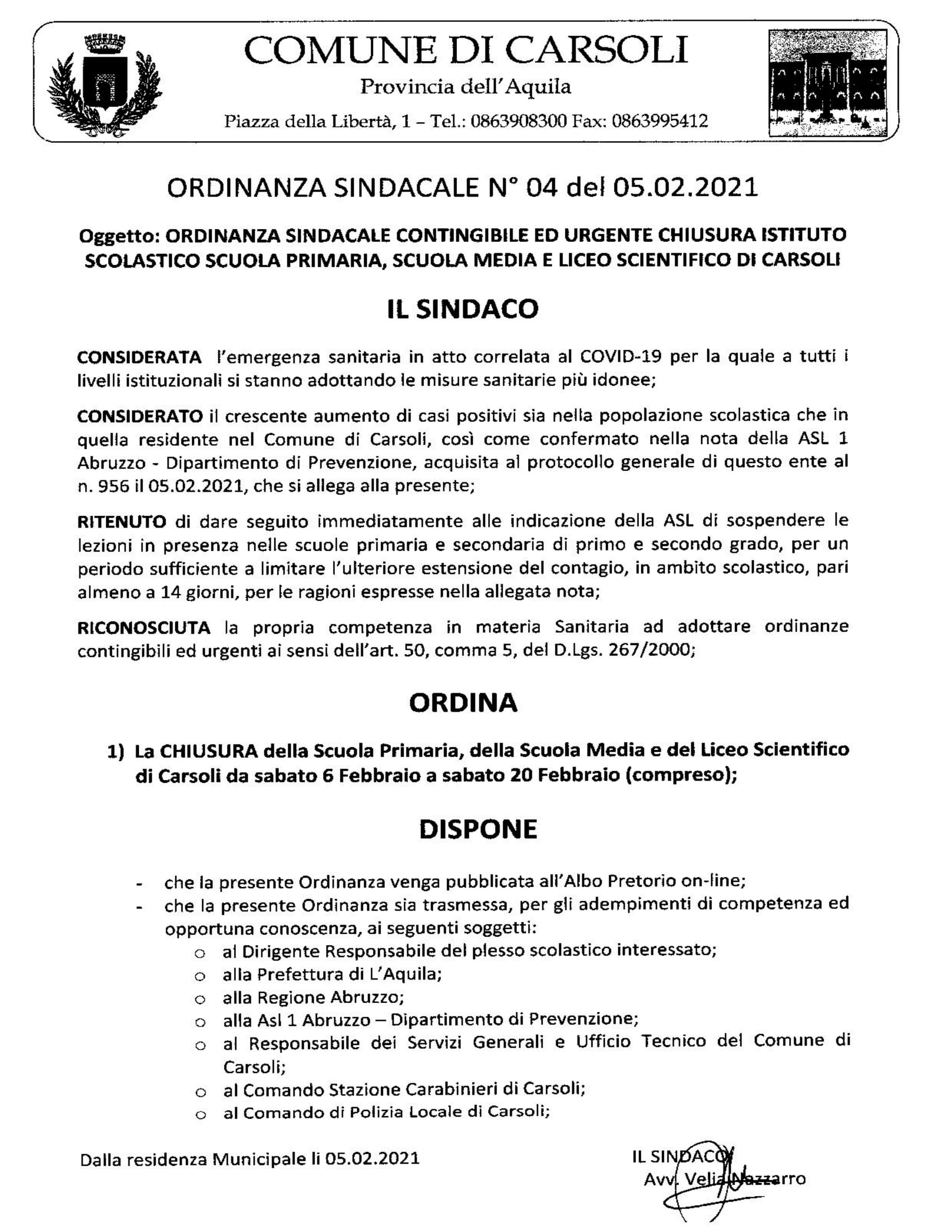 Ordinanza Sindacale