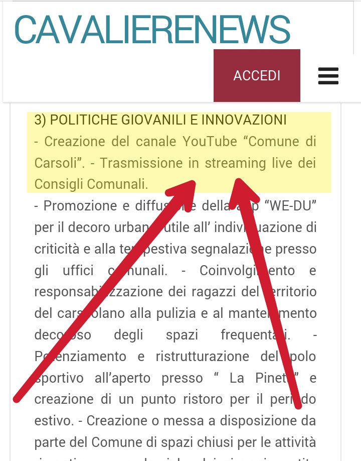 Programma della Nuova Amministrazione