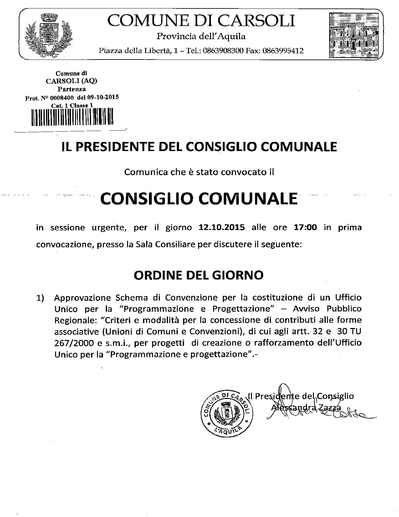 Consiglio Comunale del 12 Ottobre