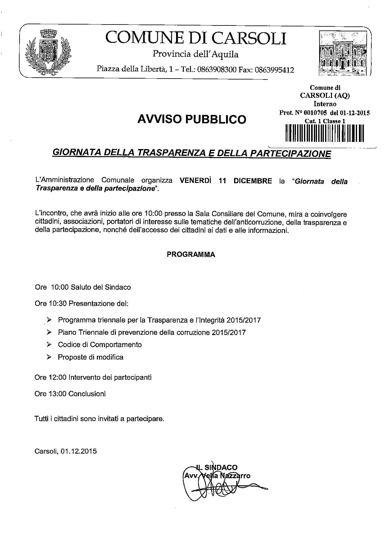 Giornata della Trasparenza a Carsoli