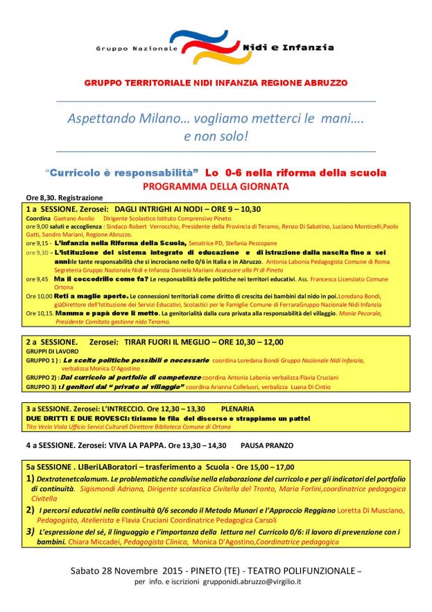 &amp;quot;CURRICOLO E&amp;#039; RESPONSABILITA&amp;#039;&amp;quot;:LO 0-6 DELLA RIFORMA DELLA SCUOLA DOMANI A PINETO A PARTIRE DALLE ORE 09:00