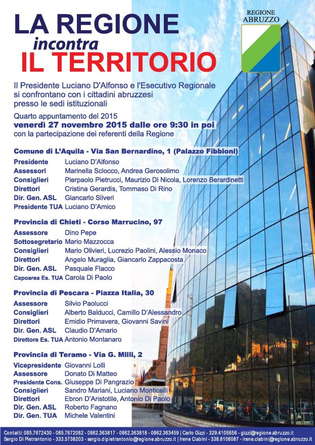 ABRUZZO,LA REGIONE INCONTRA IL TERRITORIO