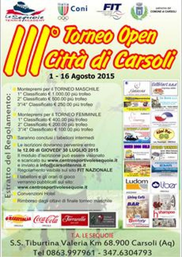 CARSOLI,TERZO TORNEO CITTA&amp;#039; OPEN