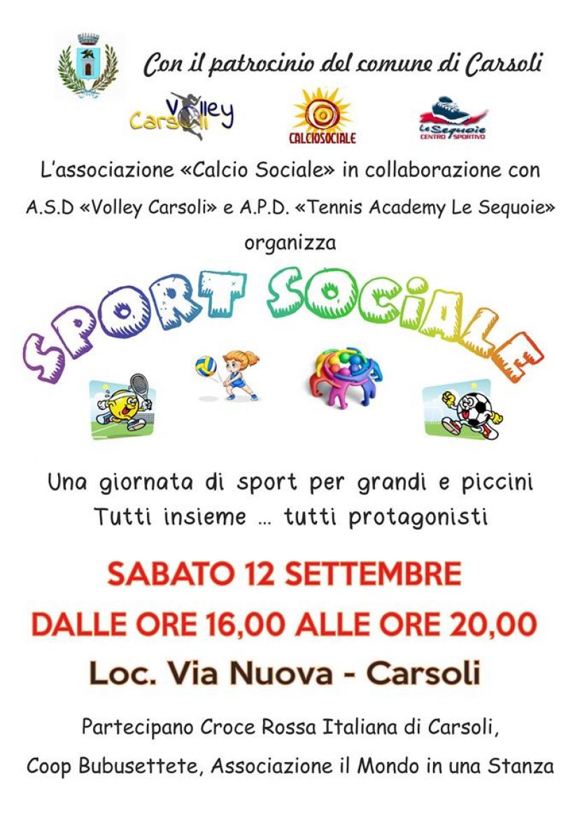 CARSOLI,&rdquo;UNA GIORNATA DEDICATA ALLO SPORT SOCIALE&rdquo;