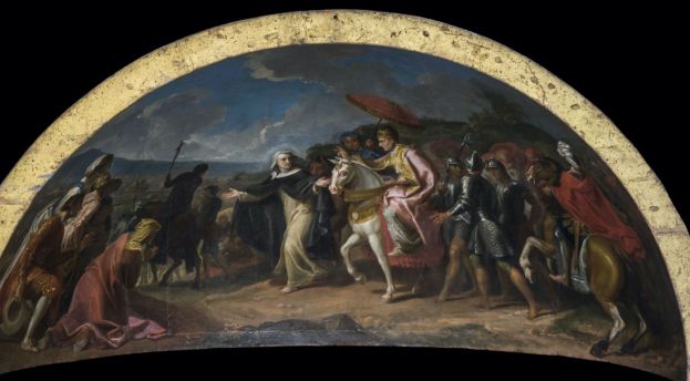 Laurent P&eacute;cheux, Santa Caterina da Siena accoglie il papa Gregorio XI..., 1769 circa (&copy; Venerabile Arciconfraternita di Santa Caterina da Siena a Roma)