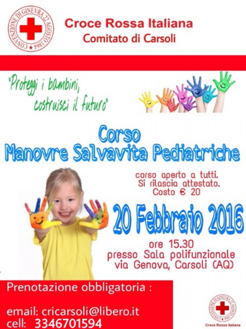 CRI CARSOLI,IL 20 FEBBRAIO CORSO DI MANOVRE SALVAVITA PEDIATRICHE