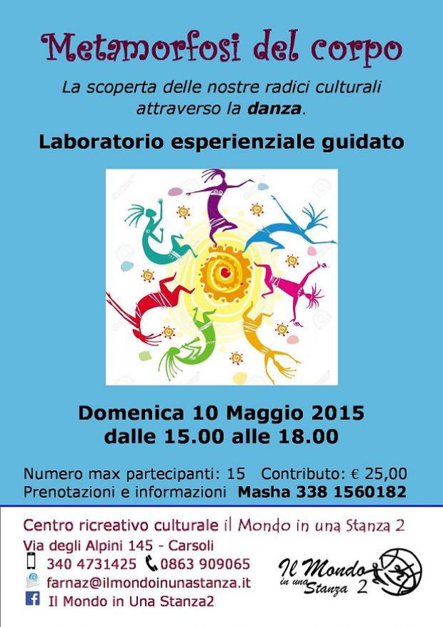 CARSOLI,&amp;quot;LA METAMORFOSI DEL CORPO&amp;quot;IL 10 MAGGIO A &amp;quot;IL MONDO IN UNA STANZA 2&amp;quot;