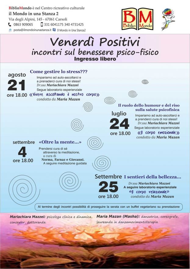 CARSOLI,SEMINARI SUL BENESSERE PSICOFISICO AL &amp;quot;MONDO IN UNA STANZA2&amp;quot;