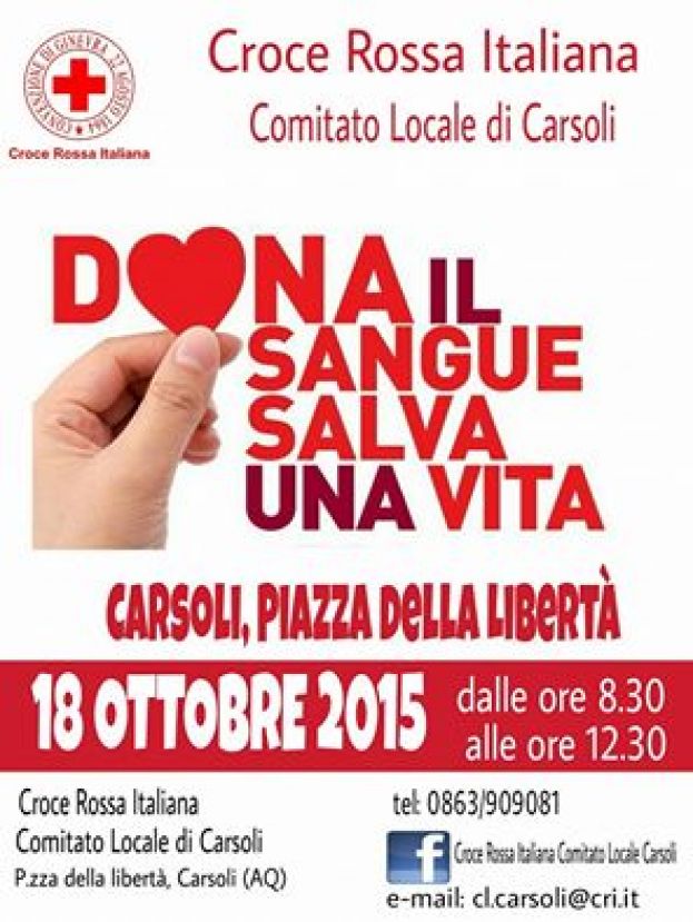 18 OTTOBRE,LA GIORNATA DELLA DONAZIONE DI SANGUE CON LA CROCE ROSSA DI CARSOLI