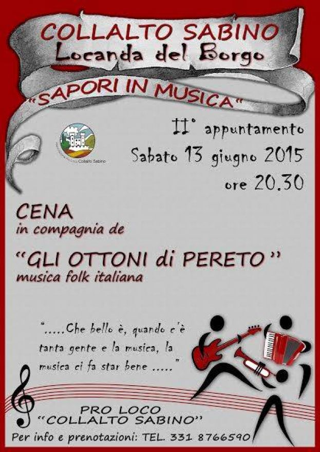 &amp;quot;SAPORI IN MUSICA&amp;quot;CON GLI OTTONI DI PERETO A COLLALTO SABINO PER SABATO 13 GIUGNO