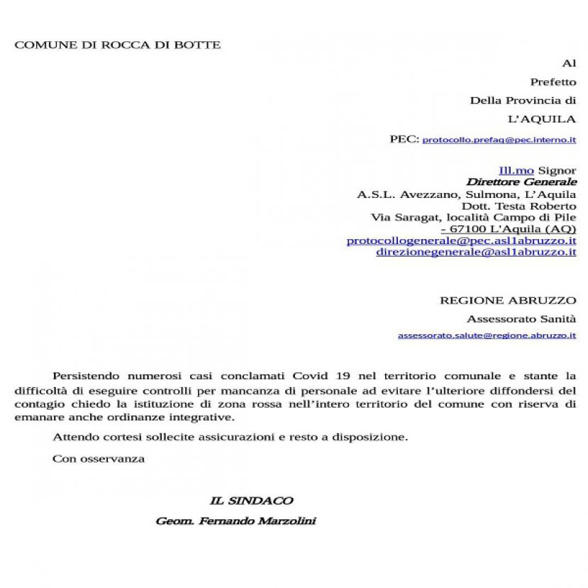 Lettera del Sindaco Marzolini