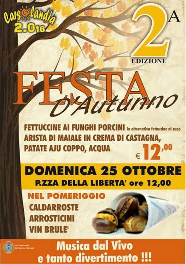 CARSOLANDIA 2016,2&deg; EDIZIONE DELLA FESTA D&amp;#039;AUTUNNO DOMENICA 25 OTTOBRE A PARTIRE DALLE ORE 12:00