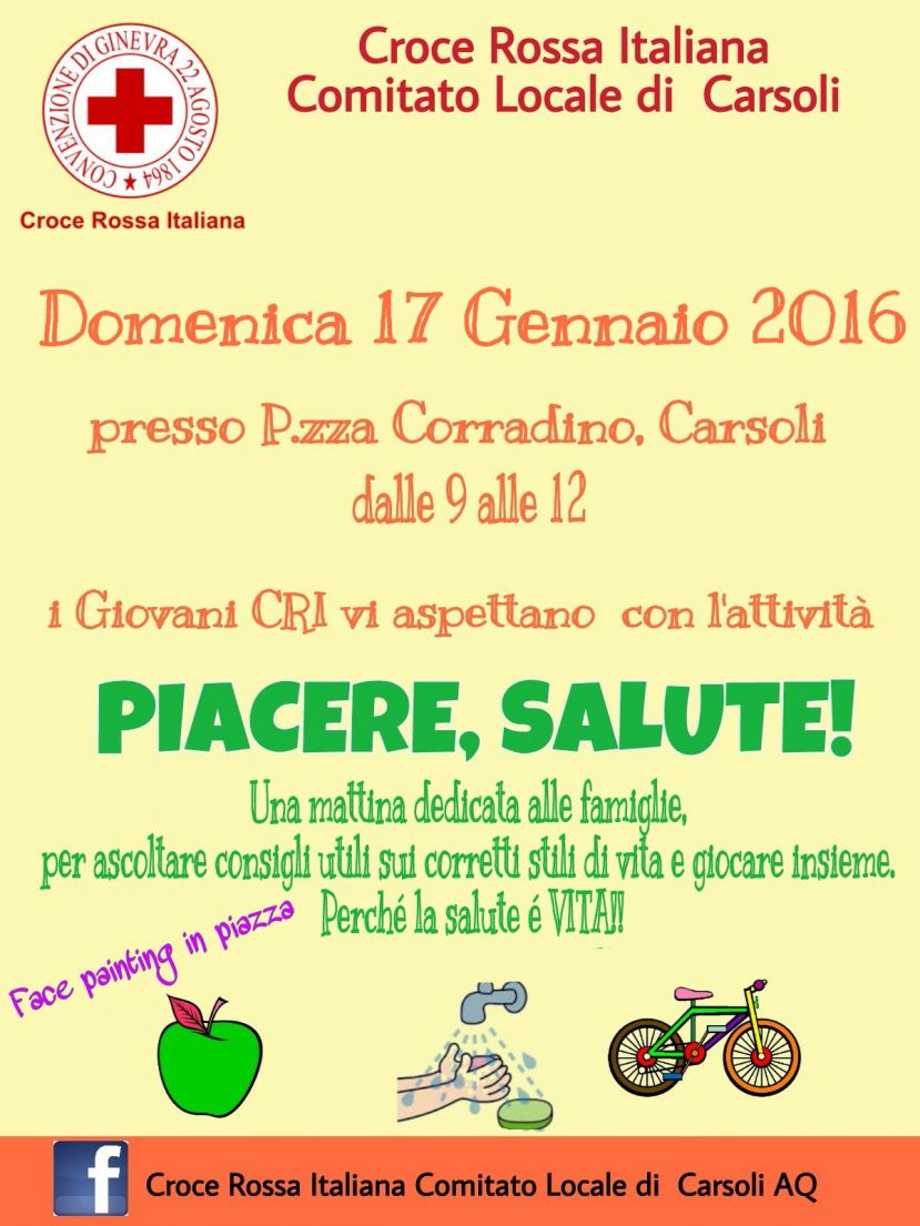 GIOVANI DELLA CROCE ROSSA DI CARSOLI IN PIAZZA CON &amp;quot;PIACERE E SALUTE&amp;quot;