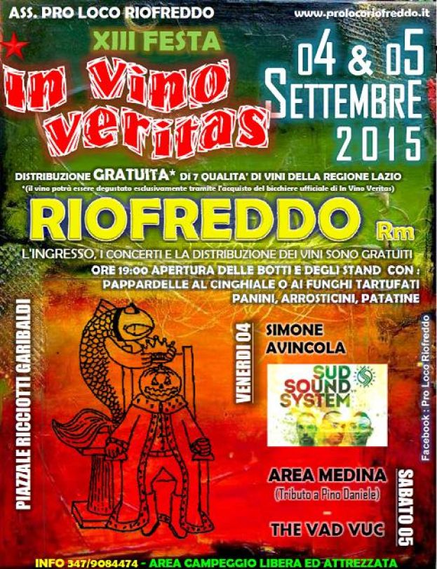 RIOFREDDO,XIII FESTA IN VINO VERITAS VENERDI&amp;#039; 4 SETTEMBRE DALLE ORE 19:00