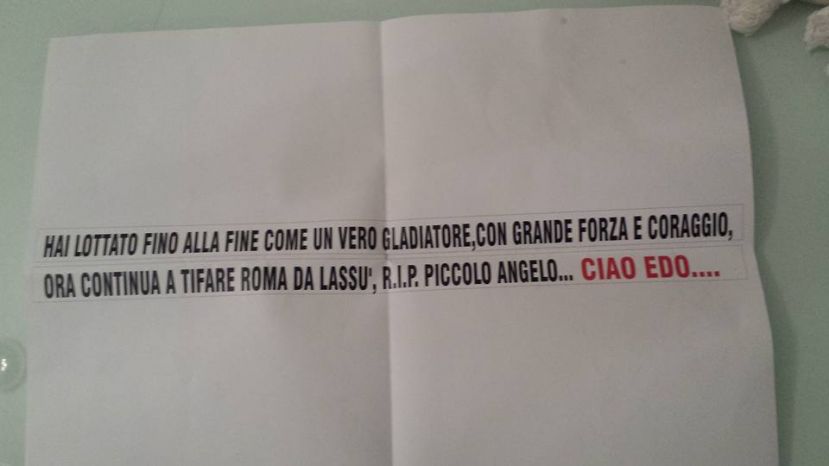 CARSOLI,STRISCIONE ALL&amp;#039;OLIMPICO IN RICORDO DEL PICCOLO EDO:&amp;quot;COSI&amp;#039; DOVEVA ESSERE&amp;quot;