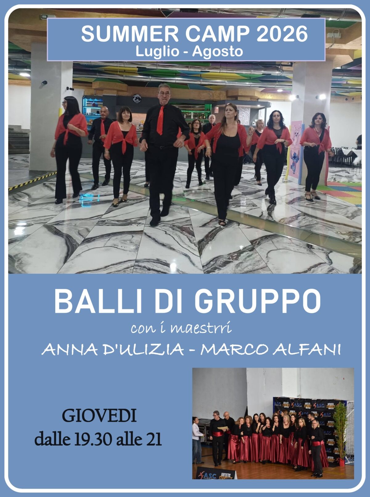 Carsoli - " SUMMER CAMP 2026 " con i maestri Anna D'Ulizia e Marco Alfani, il mondo dei Balli di Gruppo, e Coreografico