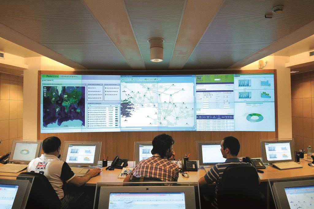La Security Room di Poste Italiane a Roma, che controlla anche le sedi abruzzesi