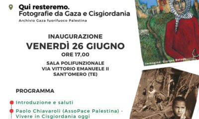 Illustrazione di Giorgos Botsos da Kufia. Matite italiane per la Palestina; Foto di Mohamad Al Baba da Qui Resteremo. Fotografie da Gaza e Cisgiordania.
