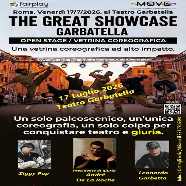 Roma - The Great Showcase Garbatella, una vetrina coreografica di danza, presidente di giuria il maestro Andrè De La Roche
