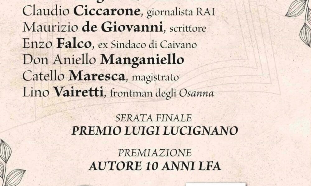 CAIVANO CELEBRA I DIECI ANNI DI LFA PUBLISHER: TRA POESIA E IMPEGNO SOCIALE, ECCO I FINALISTI DEL PREMIO LUCIGNANO