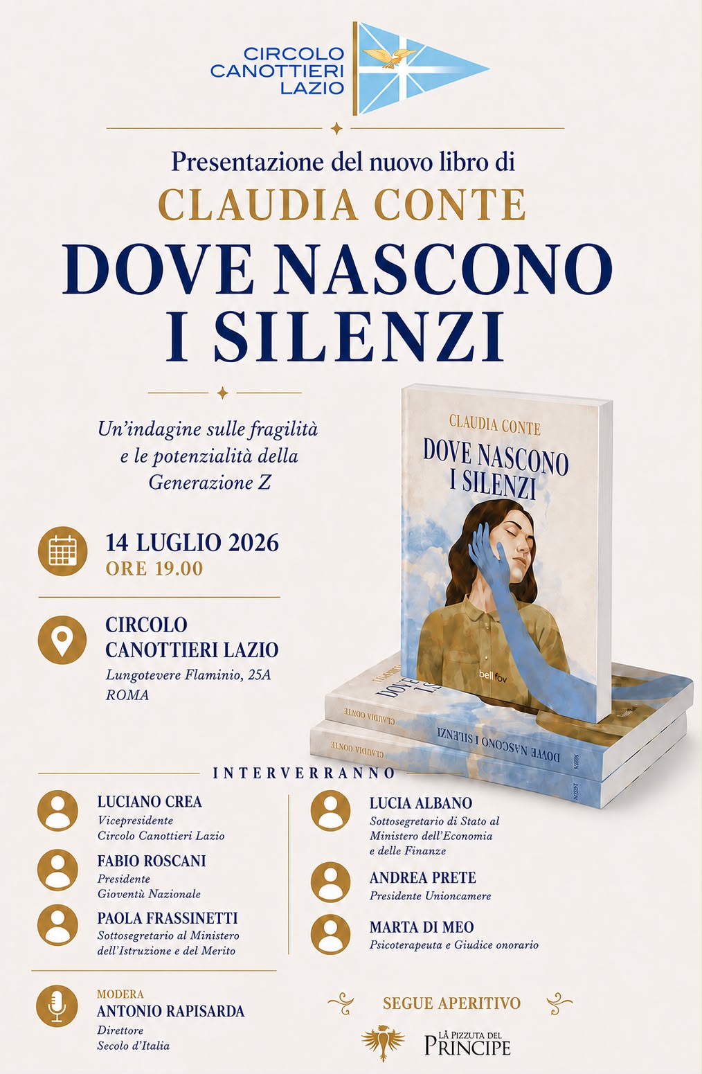 Claudia Conte presenta a Roma il nuovo romanzo "Dove nascono i silenzi" al Circolo Canottieri
