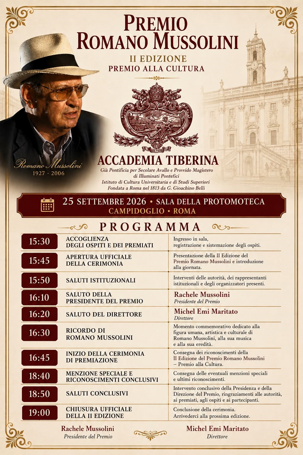 Premio Romano Mussolini 2026, Roma