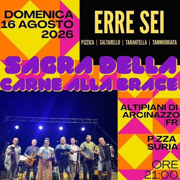 Altipiani di Arcinazzo - alla VIII edizione della Sagra della Carne alla Brace arriva la musica popolare degli ERRESEI 175 Locandina evento Altipiani di Arcinazzo