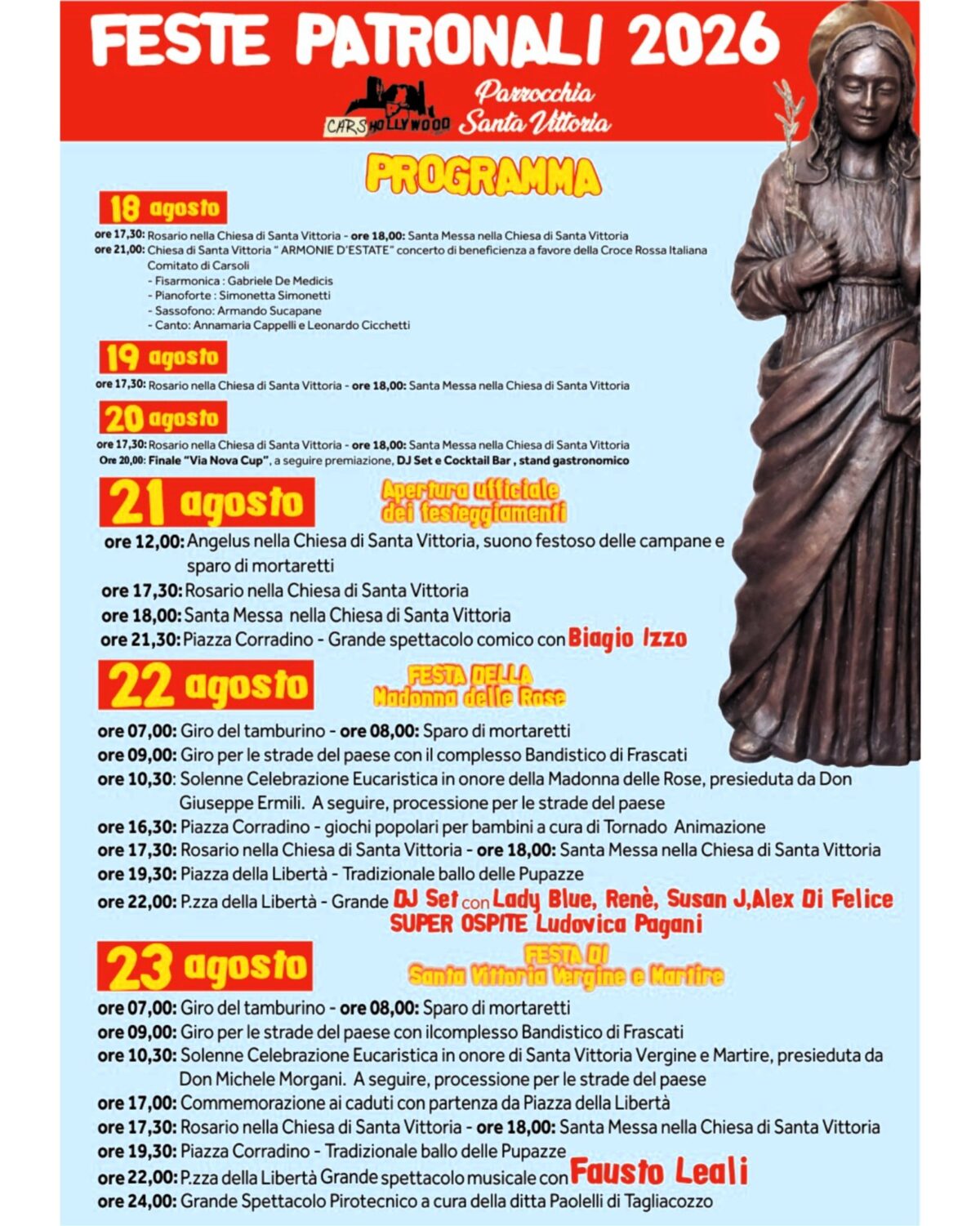 Carsoli, locandina feste patronali
