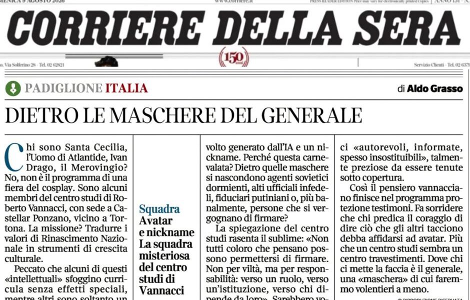 Titolo giornale Corriere della Sera