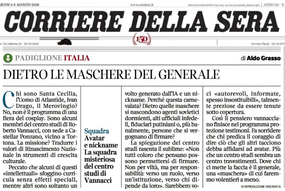 Titolo giornale Corriere della Sera