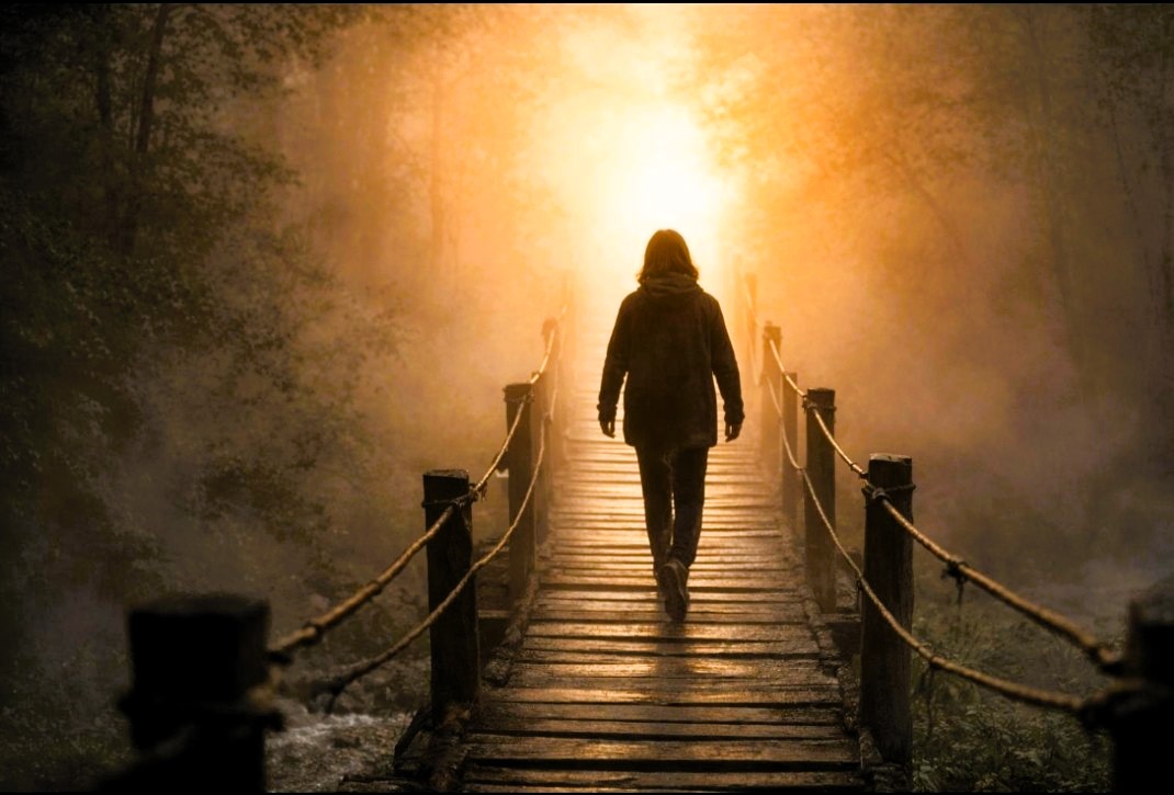 Uomo che attraversa un ponte