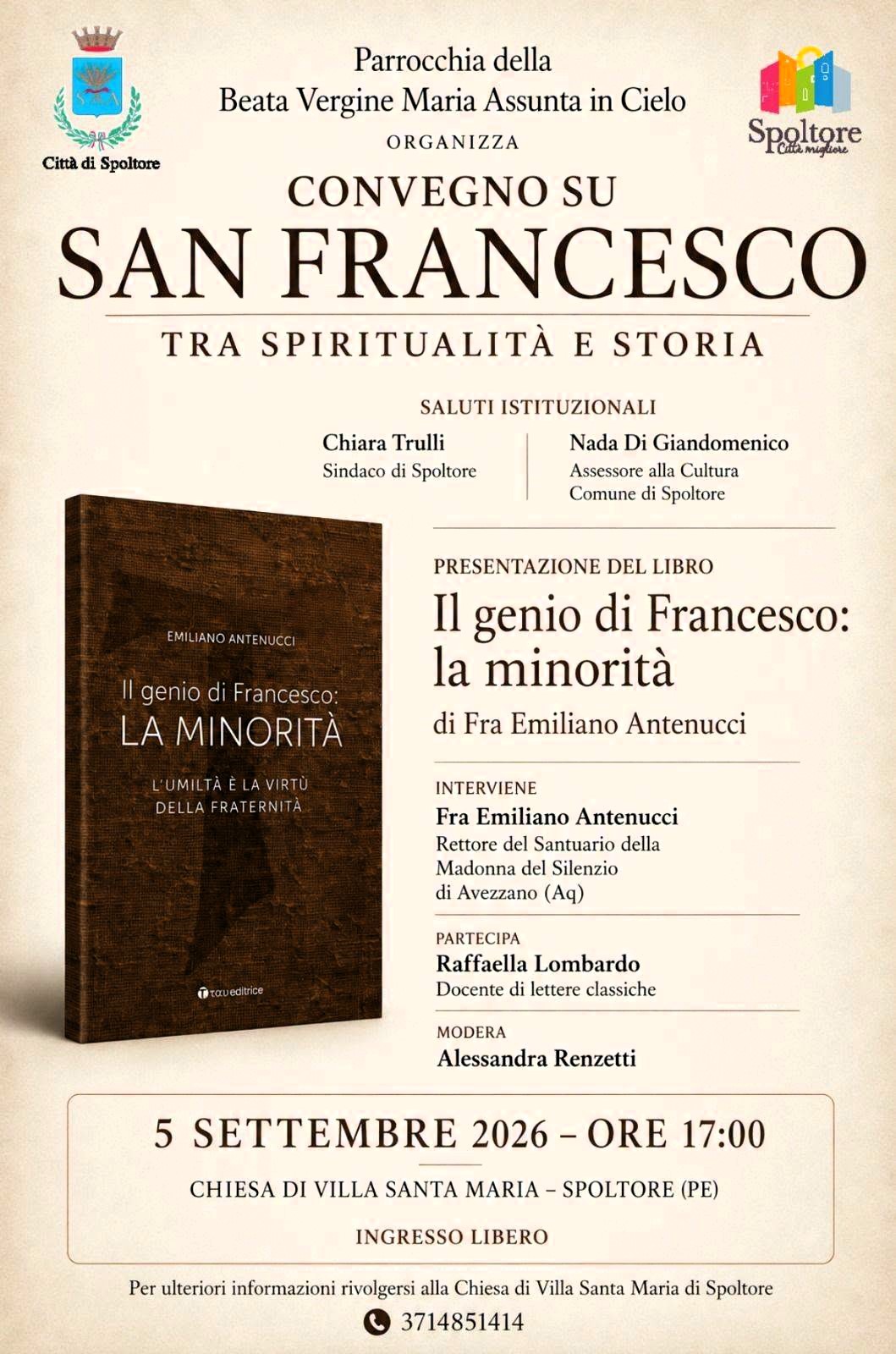 La rivoluzione dell'umiltà contro la fretta del mondo contemporaneo: a Spoltore Fra Emiliano Antenucci svela il genio segreto di San Francesco 46 Locandina evento Spoltore