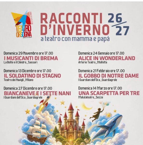 La fantasia si prende il palcoscenico di Orsogna: sei domeniche da brivido per bambini e famiglie tra i Musicanti di Brema e il Gobbo di Notre Dame 55 Locandina evento teatro Orsogna