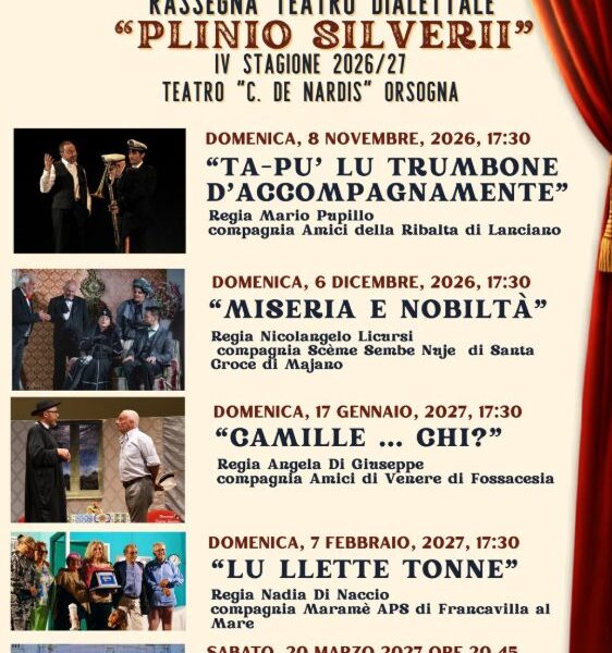 Le risate in dialetto conquistano Orsogna con la rassegna "Plinio Silverii": cinque domeniche da brivido tra equivoci, miseria e l'omaggio alla Banda Rossa 52 Locandina evento Orsogna