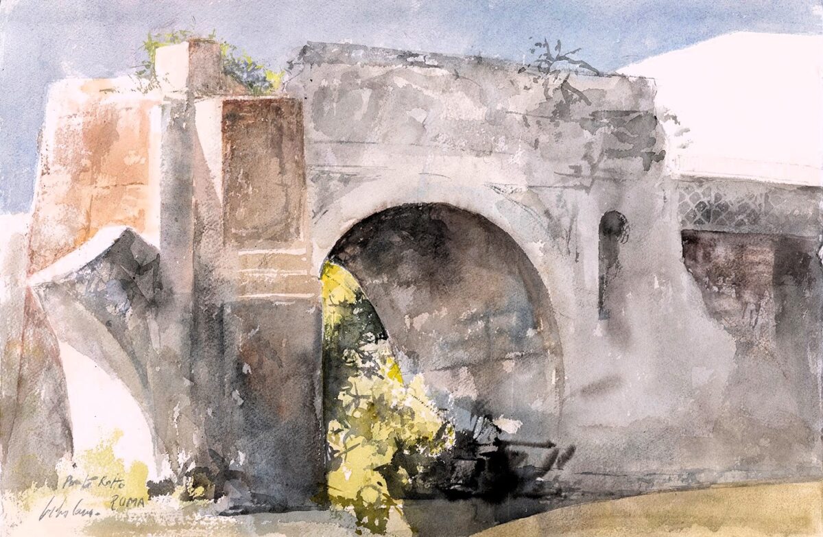 Pedro Cano, Ponte Rotto, 2023. Acquerello su carta, 38x57cm. Foto José Luis Montero