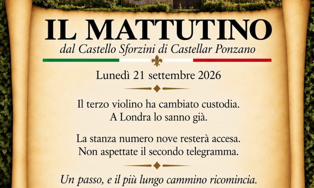 Il Mattutino dal Castello Sforzini: il mistero del terzo violino e il coraggio di ricominciare 61 Il Mattutino del 21 settembre 2026