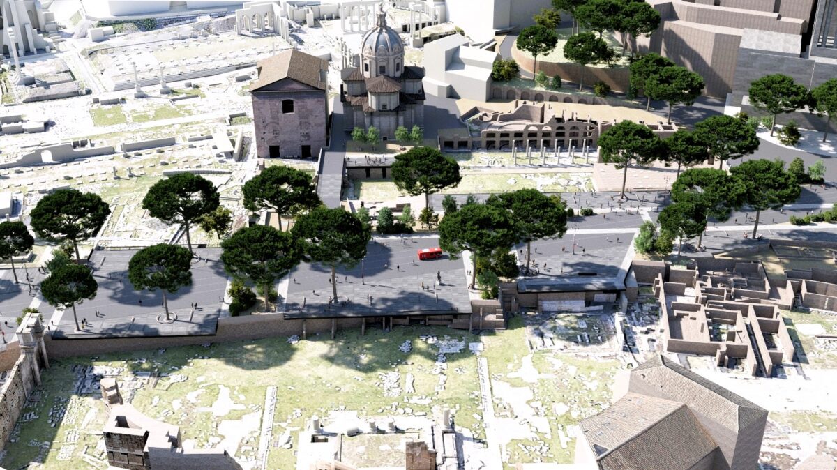 1. Render del tratto centrale di Via dei Fori Imperiali (Studio Labics)