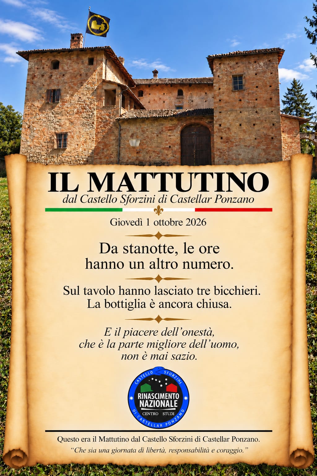 Il Mattutino dal Castello Sforzini: "Il piacere dell'onestà non è mai sazio" 46 Il Mattutino del 1° ottobre 2026