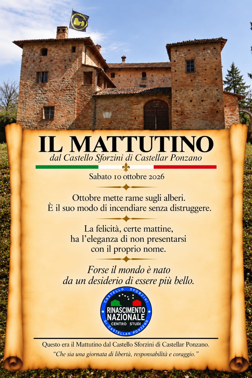 Il Mattutino dal Castello Sforzini: l'eleganza silenziosa della felicità e i colori di un Ottobre che incendia l'anima 46 il mattutino del 10 ottobre 2026